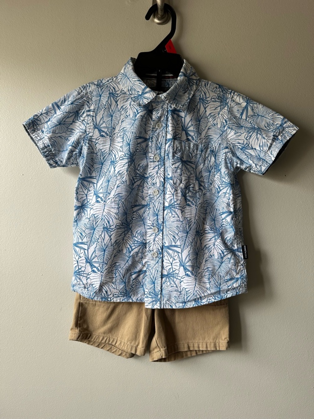 Kenneth Cole Boys Toddler Blue Palm-Print Button-Up Shirt Set Size 2T Hawaiian
